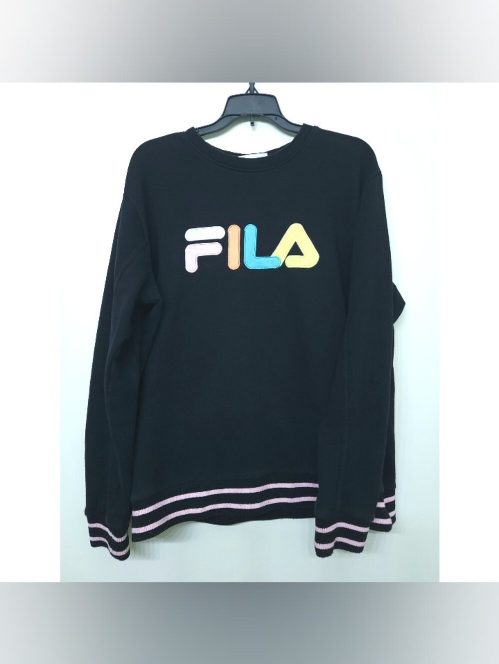 Fila Black French Terry Spell Out Crewneck Sweater XXL Womens